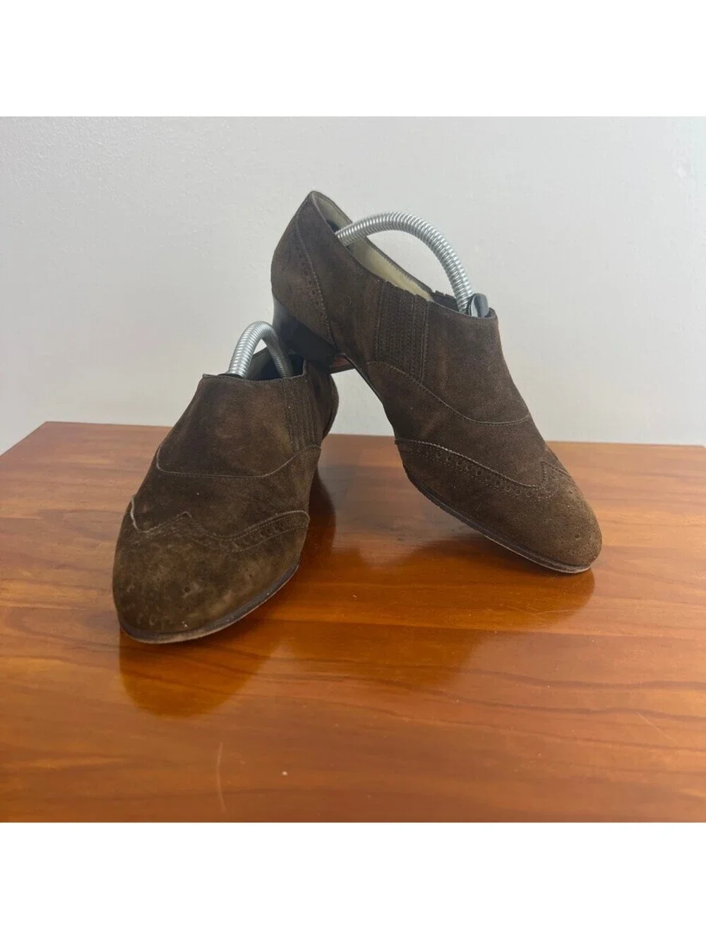 Hermès Paris Brown Suede Wingtip Slip-On Loafers Women's Made in France Size 5.5